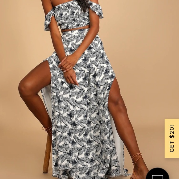 Lulu’s Trancoso Navy Blue Floral Print Two-Piece Maxi Dress - Picture 2 of 4